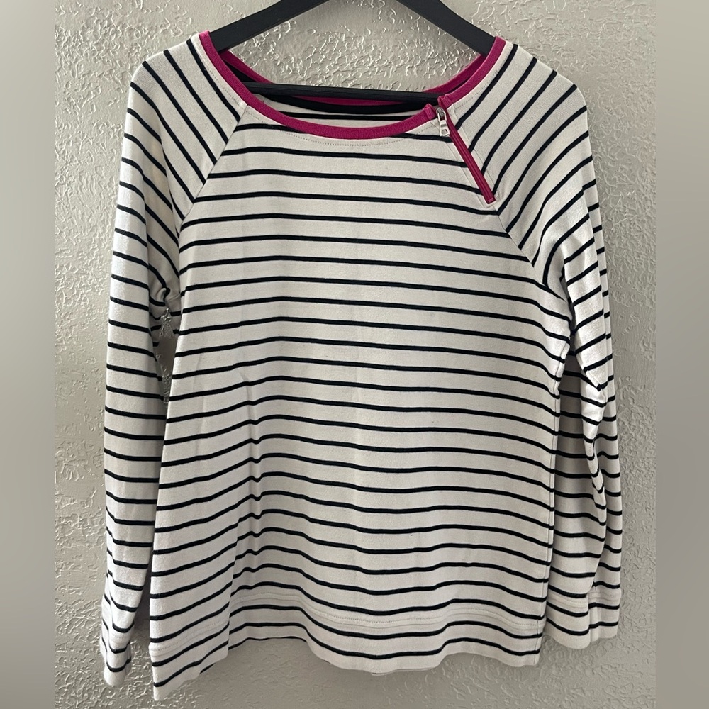 Crofts & Barrow Women’s Striped Long Sleeve Top with Zipper Detail Large